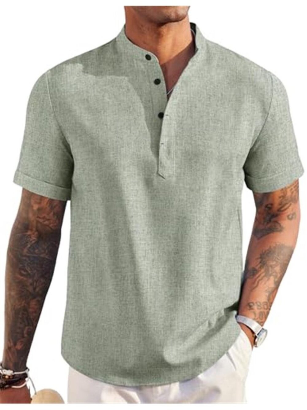 Mens Henley Shirt Short Sleeve Button Neck Casual Summer Lightweight Top